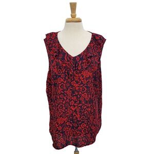 Terra & Sky Tank Top Women's‎ Plus Size 2X 20-22 Red Navy Blue Floral Sleeveless
